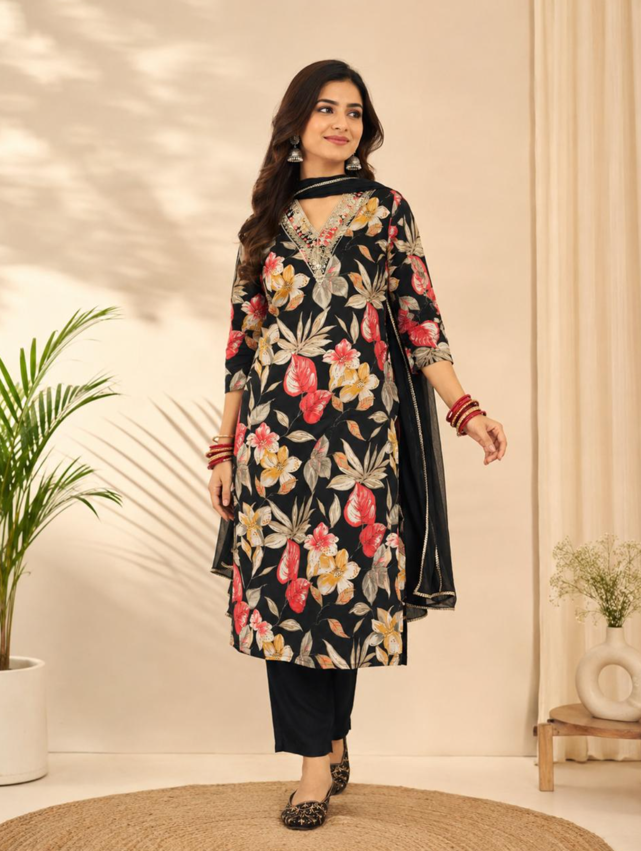 Spice Wardrobe Elegant Bottle Green Printed Cotton Suit