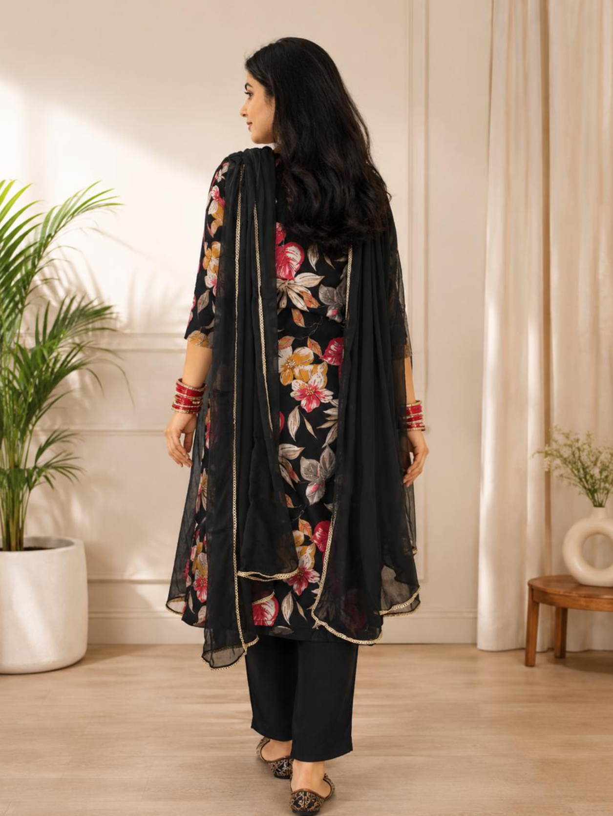 Spice Wardrobe Elegant Bottle Green Printed Cotton Suit