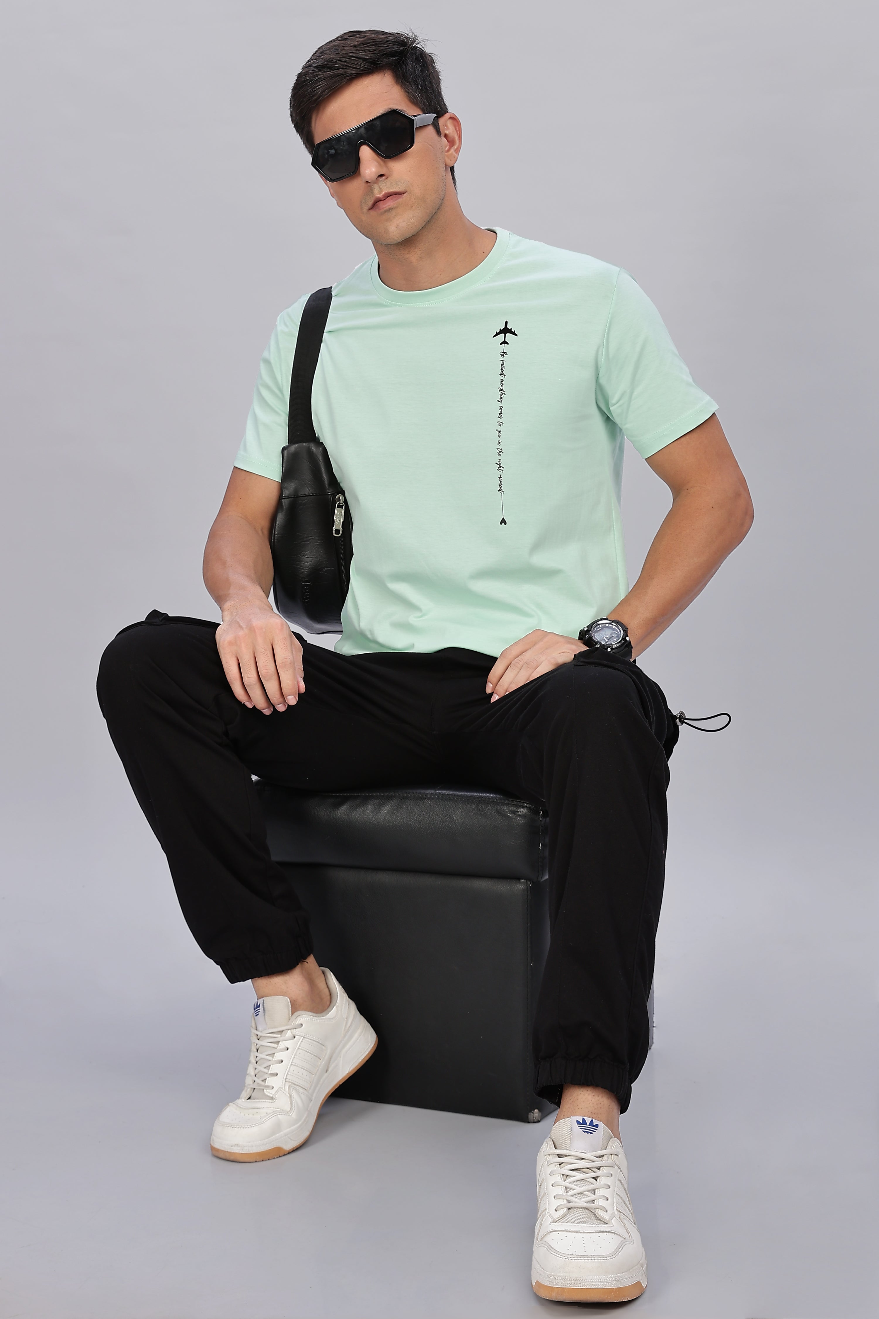 Spice Wardrobe Men’s Mint Green Premium Cotton Printed T-Shirt 100% Pure Cotton | Comfortable Regular Fit for Casual & Active Wear