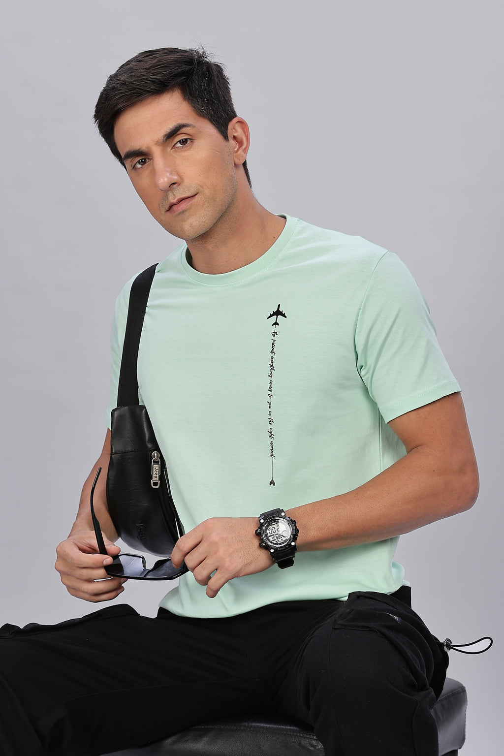 Spice Wardrobe Men’s Mint Green Premium Cotton Printed T-Shirt 100% Pure Cotton | Comfortable Regular Fit for Casual & Active Wear