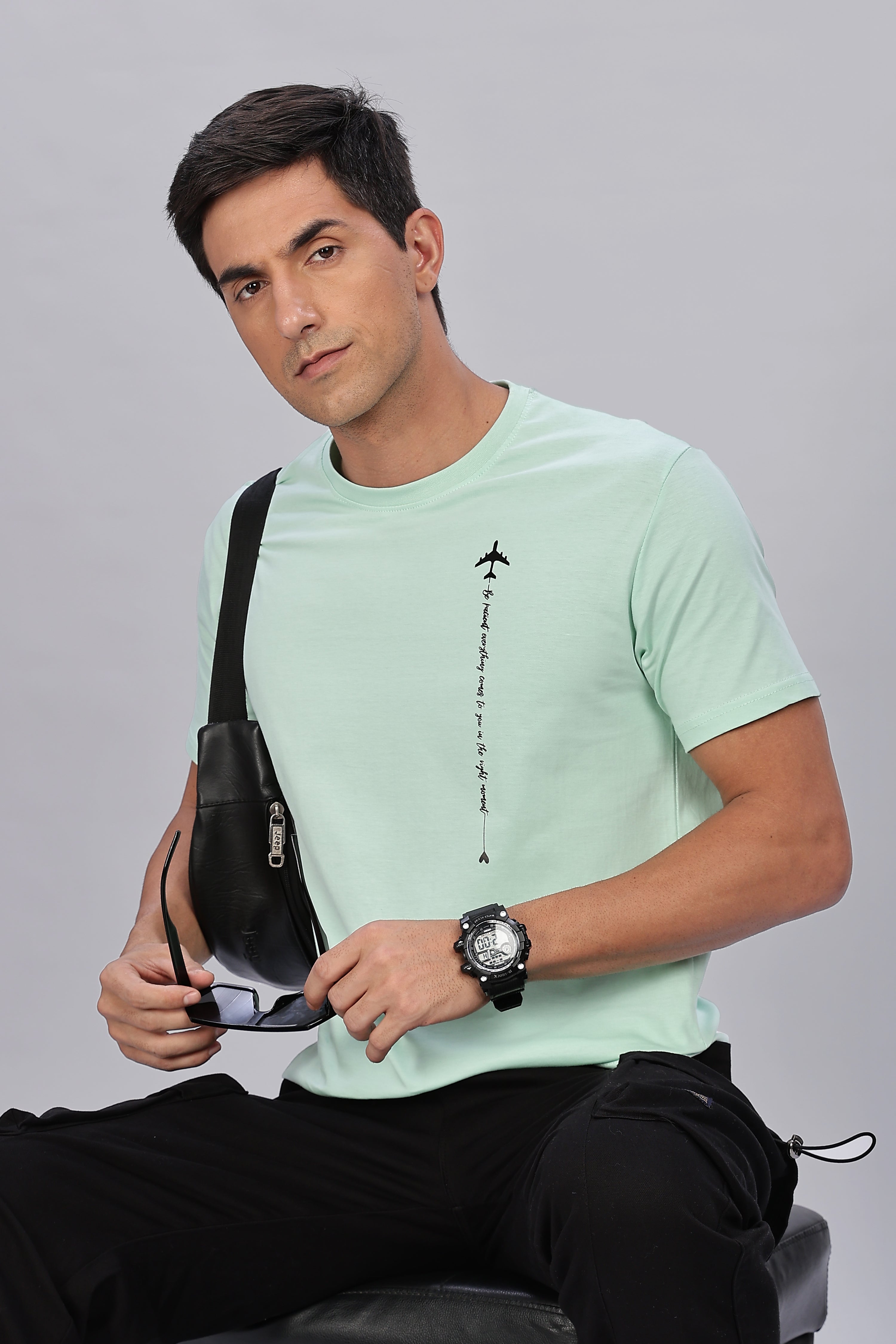 Spice Wardrobe Men’s Mint Green Premium Cotton Printed T-Shirt 100% Pure Cotton | Comfortable Regular Fit for Casual & Active Wear