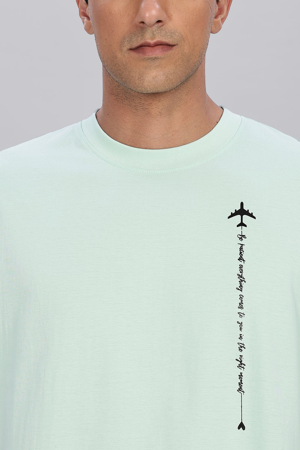 Spice Wardrobe Men Half Sleeve  Oversized T-shirt, Round Neck Longline Drop Shoulder | Mint Green Printed Relaxed Fit T-Shirt Cotton 180 GSM Fabric