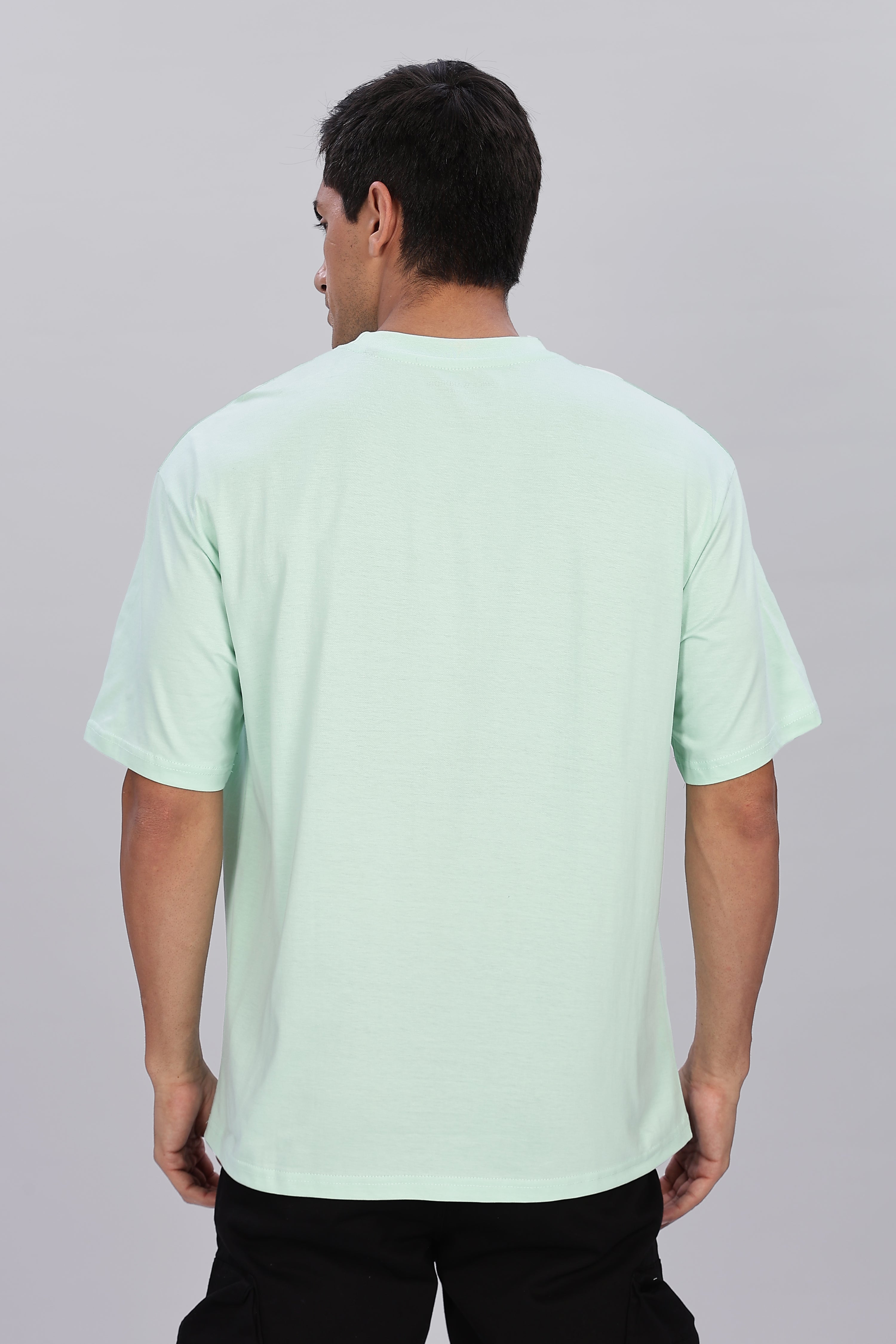 Spice Wardrobe Men Half Sleeve  Oversized T-shirt, Round Neck Longline Drop Shoulder | Mint Green Printed Relaxed Fit T-Shirt Cotton 180 GSM Fabric