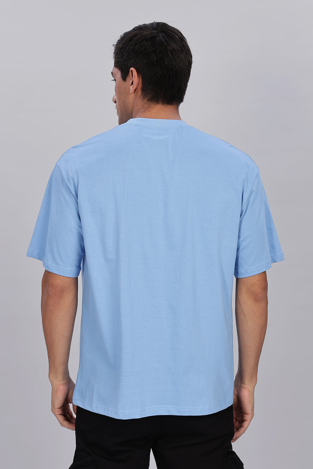 Spice Wardrobe Men Half Sleeve  Oversized T-shirt, Round Neck Longline Drop Shoulder | Electric Blue Printed Relaxed Fit T-Shirt Cotton 180 GSM Fabric