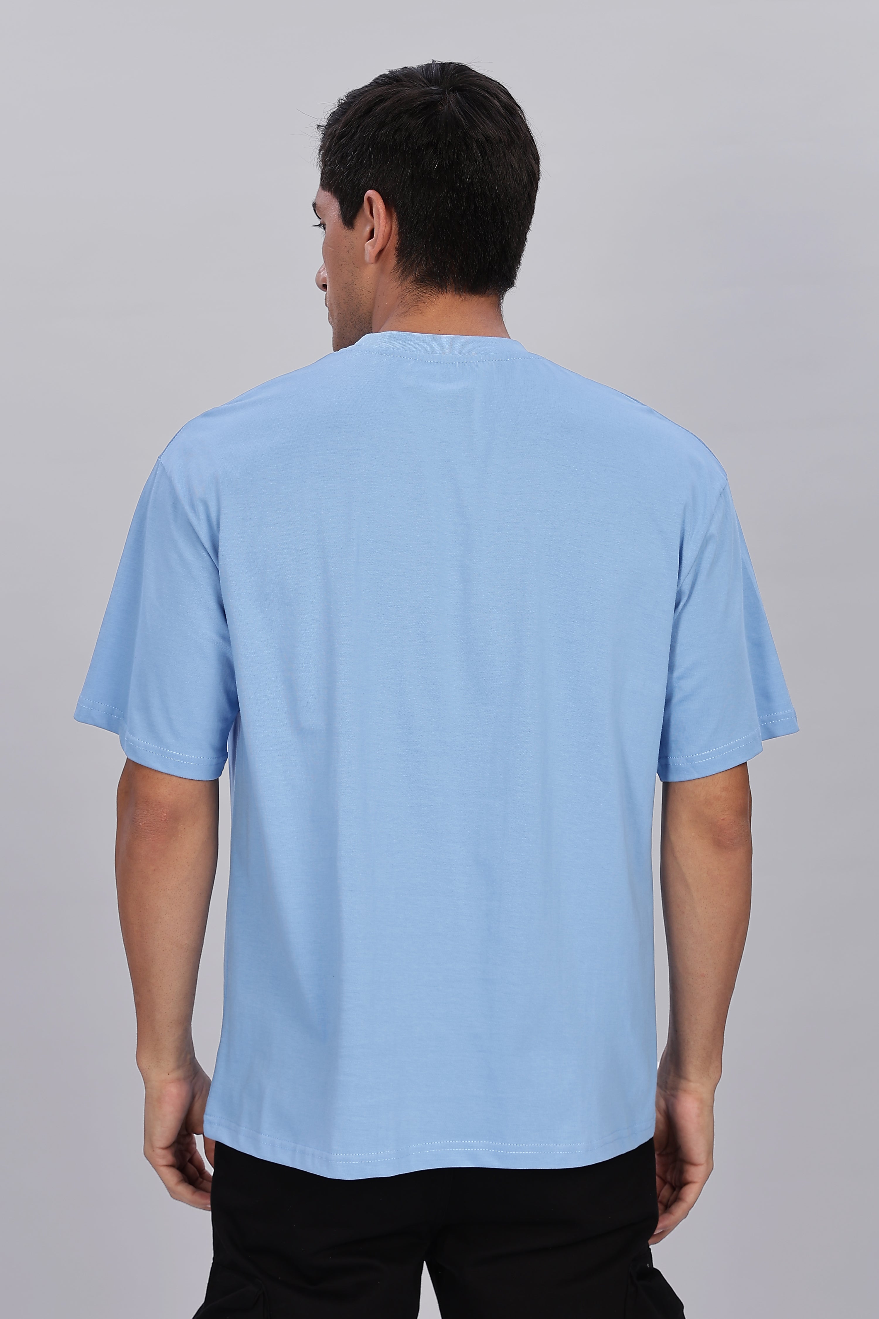 Spice Wardrobe Men Half Sleeve  Oversized T-shirt, Round Neck Longline Drop Shoulder | Electric Blue Printed Relaxed Fit T-Shirt Cotton 180 GSM Fabric