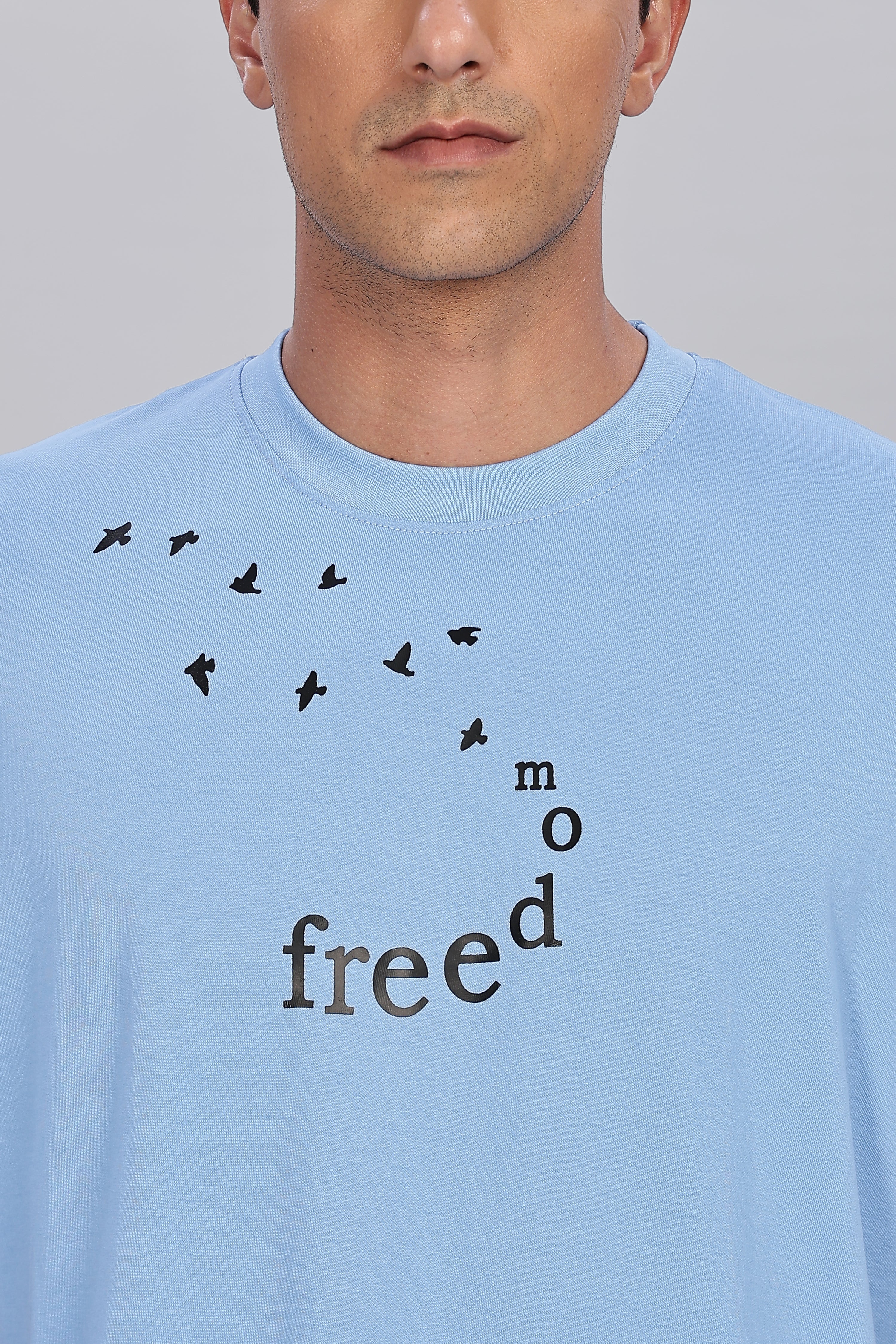 Spice Wardrobe Men Half Sleeve  Oversized T-shirt, Round Neck Longline Drop Shoulder | Electric Blue Printed Relaxed Fit T-Shirt Cotton 180 GSM Fabric