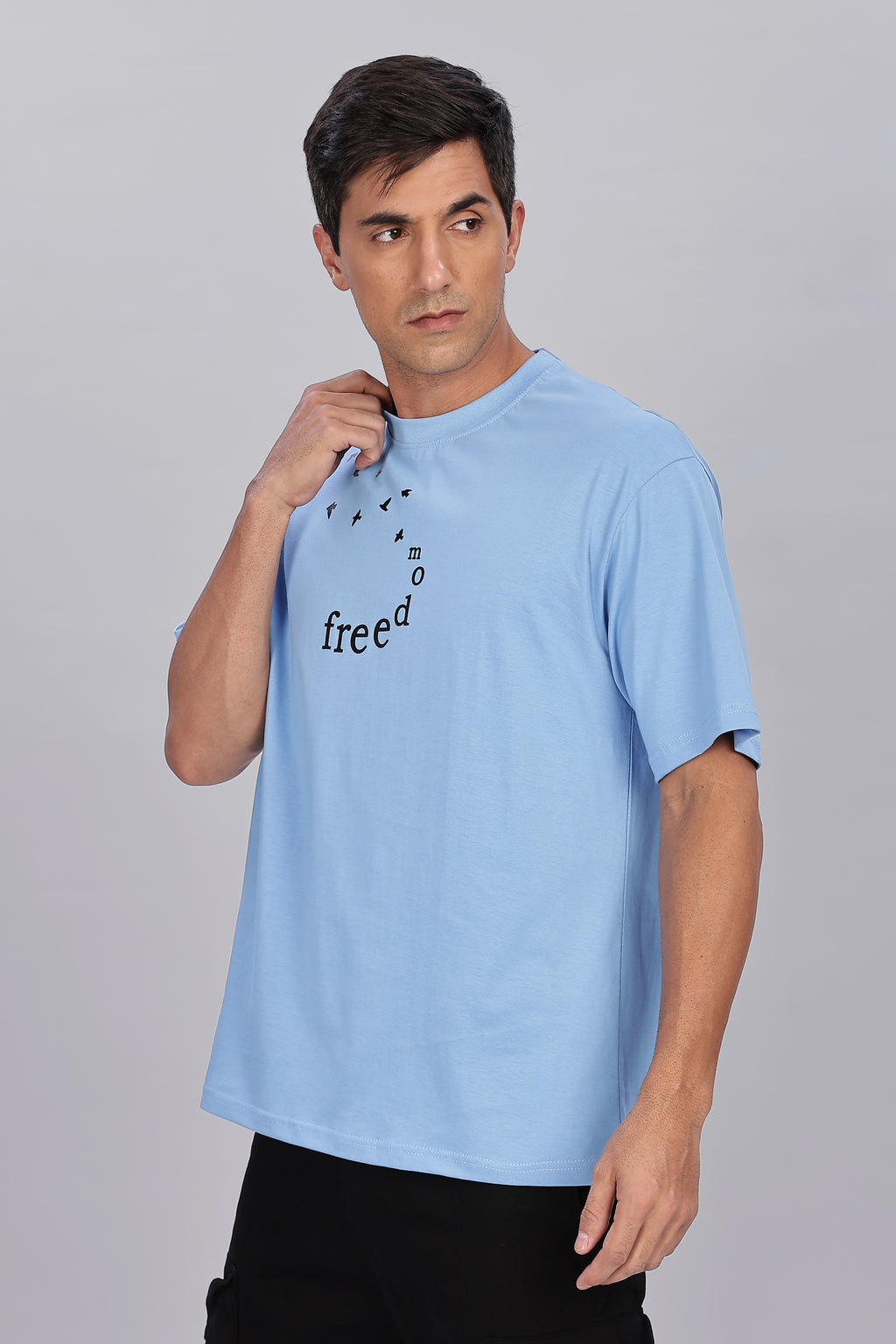 Spice Wardrobe Men Half Sleeve  Oversized T-shirt, Round Neck Longline Drop Shoulder | Electric Blue Printed Relaxed Fit T-Shirt Cotton 180 GSM Fabric