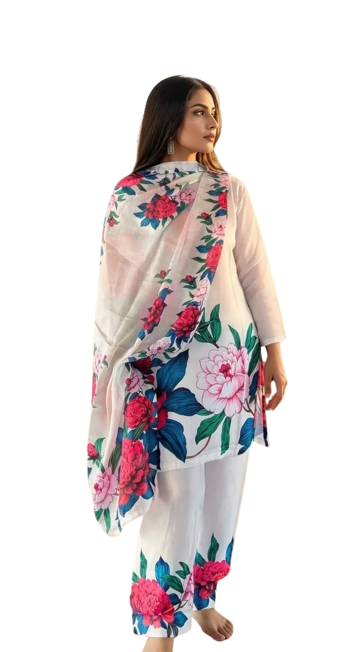 Women’s Floral Printed Farshi Salwar Suit Set with Dupatta