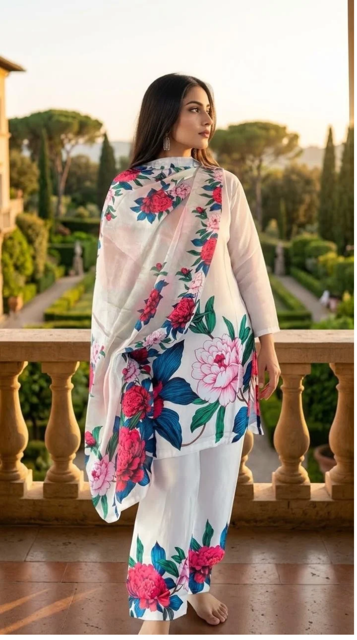 Women’s Floral Printed Farshi Salwar Suit Set with Dupatta