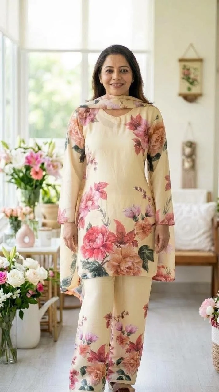 Women’s Floral Printed Farshi Salwar Suit Set with Dupatta