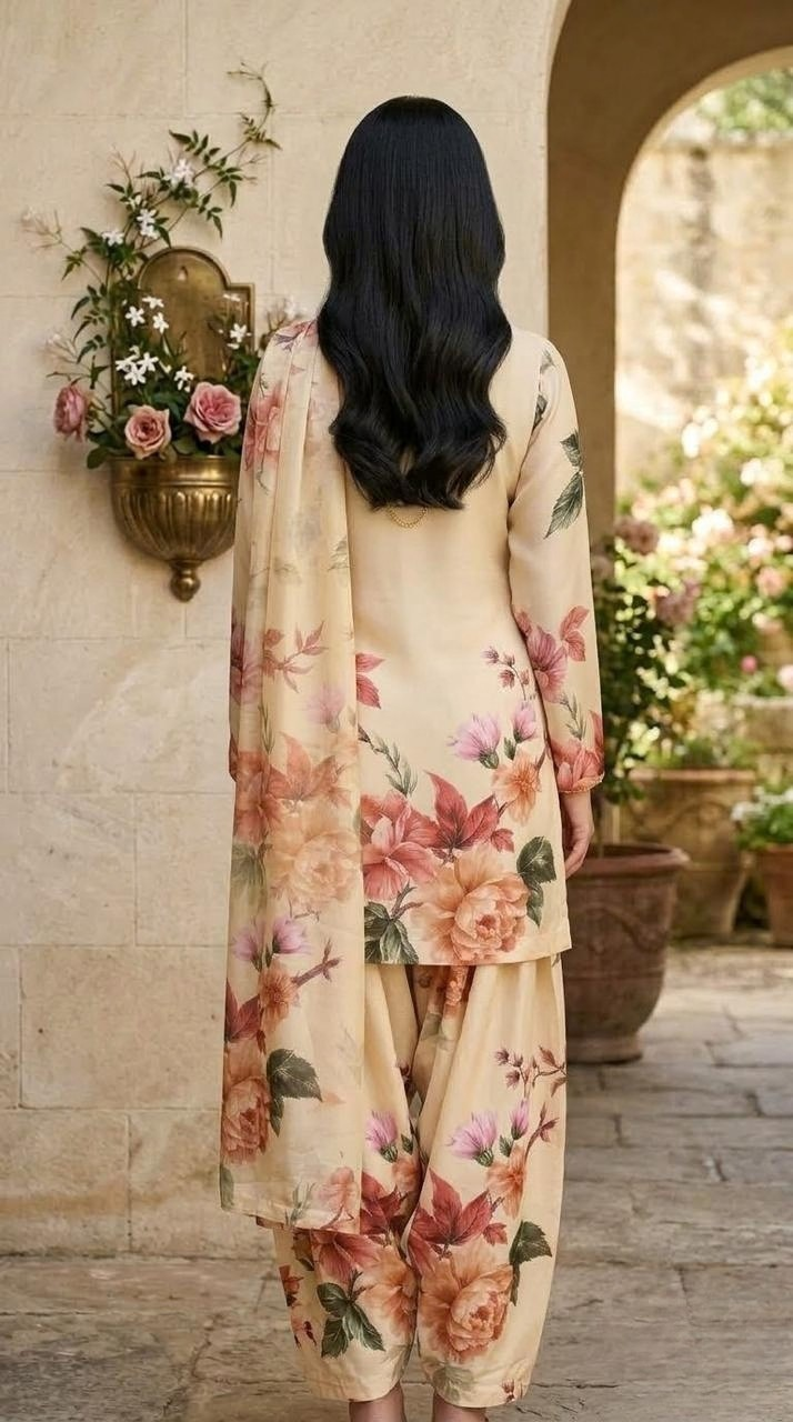 Women’s Floral Printed Farshi Salwar Suit Set with Dupatta