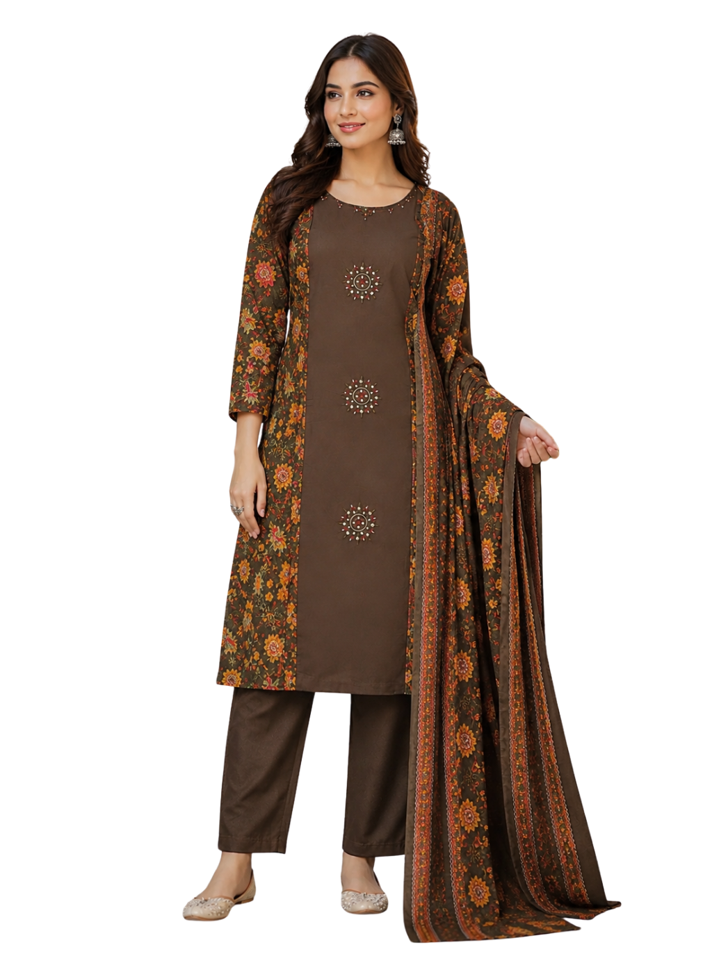 Spice Wardrobe Elegant Brown Cotton Suit
