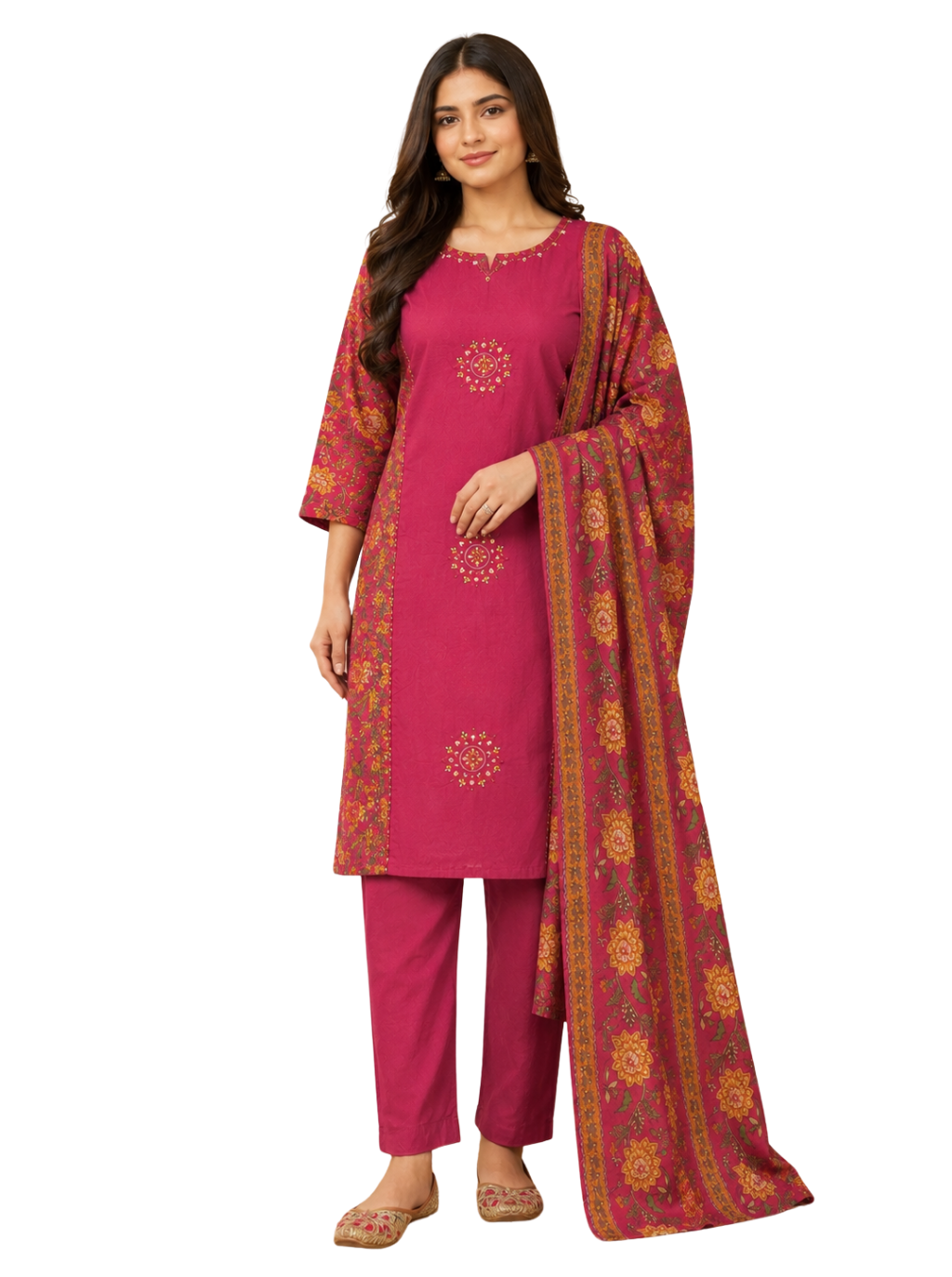 Spice Wardrobe Elegant Pink Cotton Printed Suit