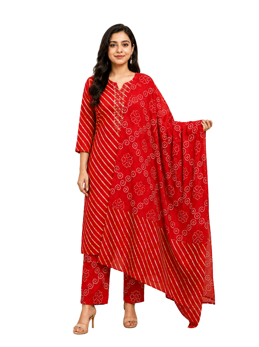 Spice Wardrobe Elegant Red Cotton Printed Suit