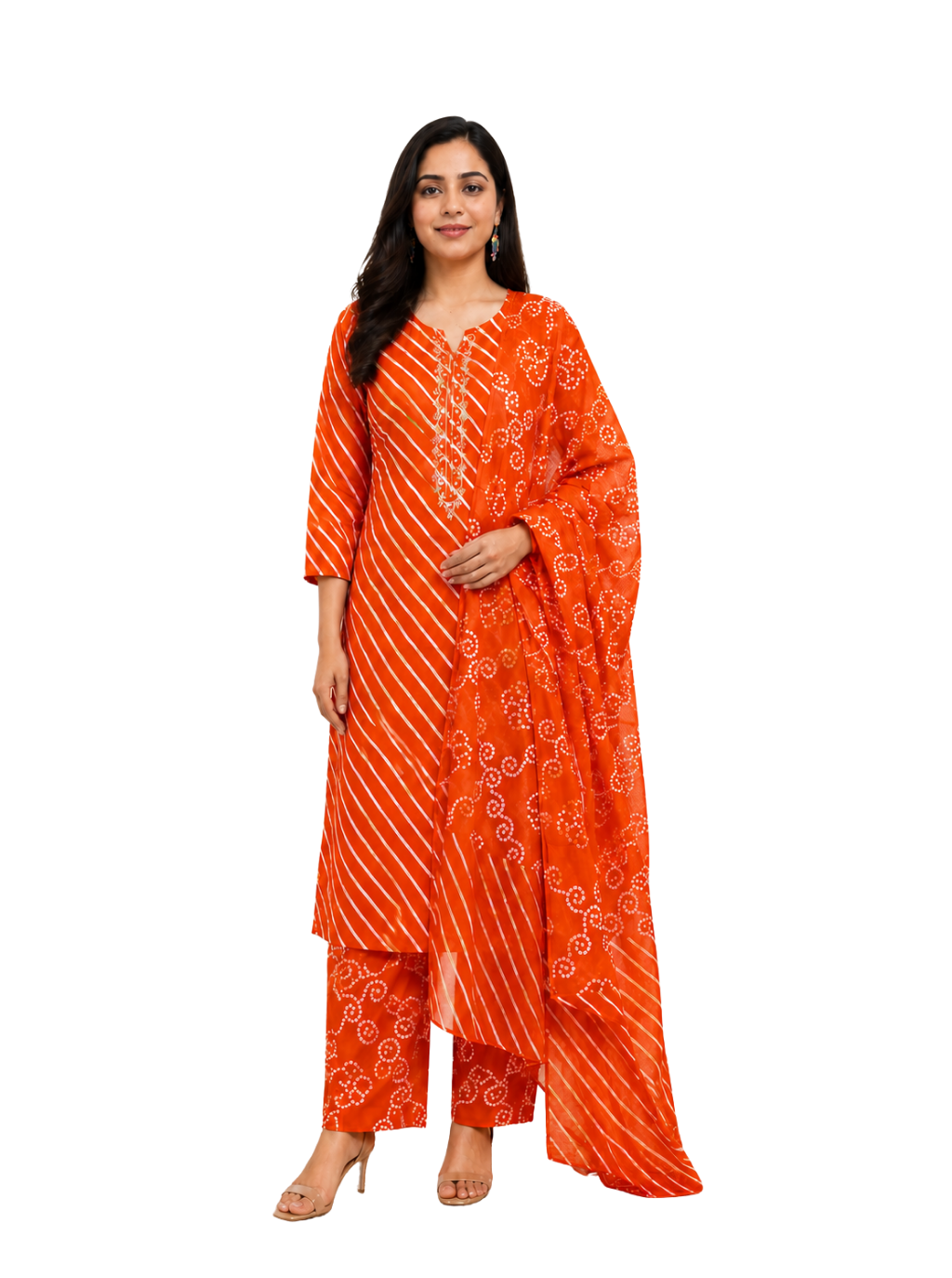 Spice Wardrobe Elegant Orange Cotton Printed Suit