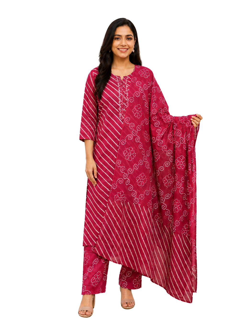 Spice Wardrobe Elegant Pink Cotton Printed Suit