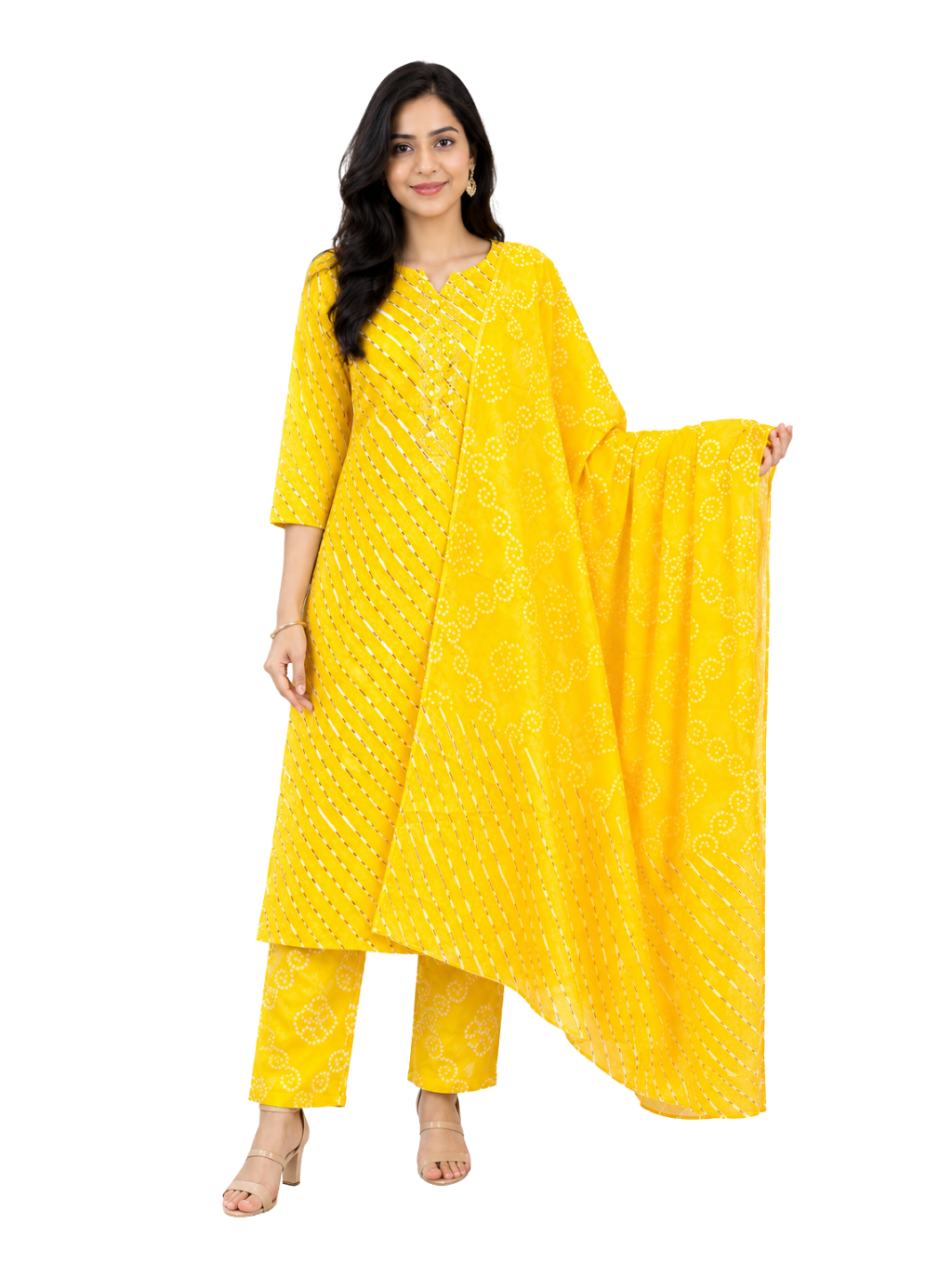 Spice Wardrobe Elegant Yellow Cotton Printed Suit