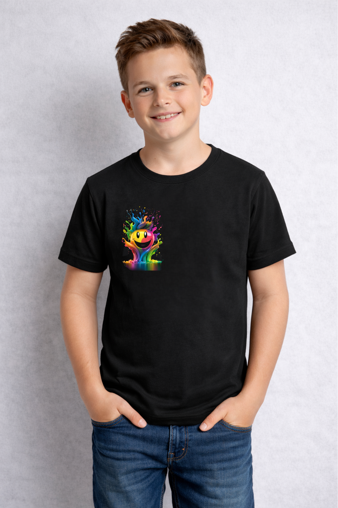 Holi Special T-Shirt for Kids, Black, Colorful Print, Festival Wear