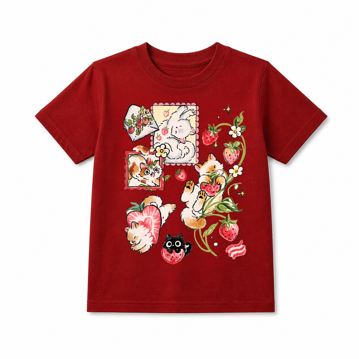 Kids Pure Cotton Red Cats Graphic Print T-Shirt