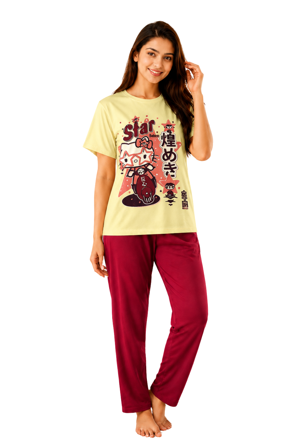 Spice Wardrobe Co-ord Set Women Cotton Casual Tee and Pants