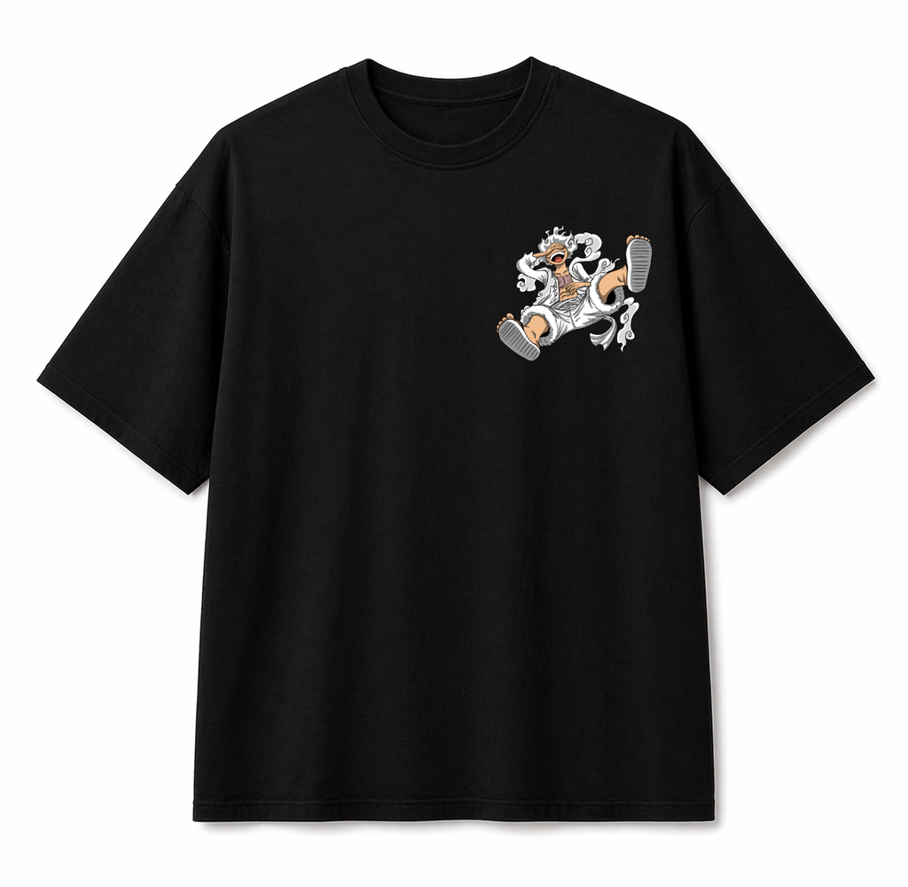 Unisex Black Oversized Luffy Graphic Print Pure Cotton T-Shirt