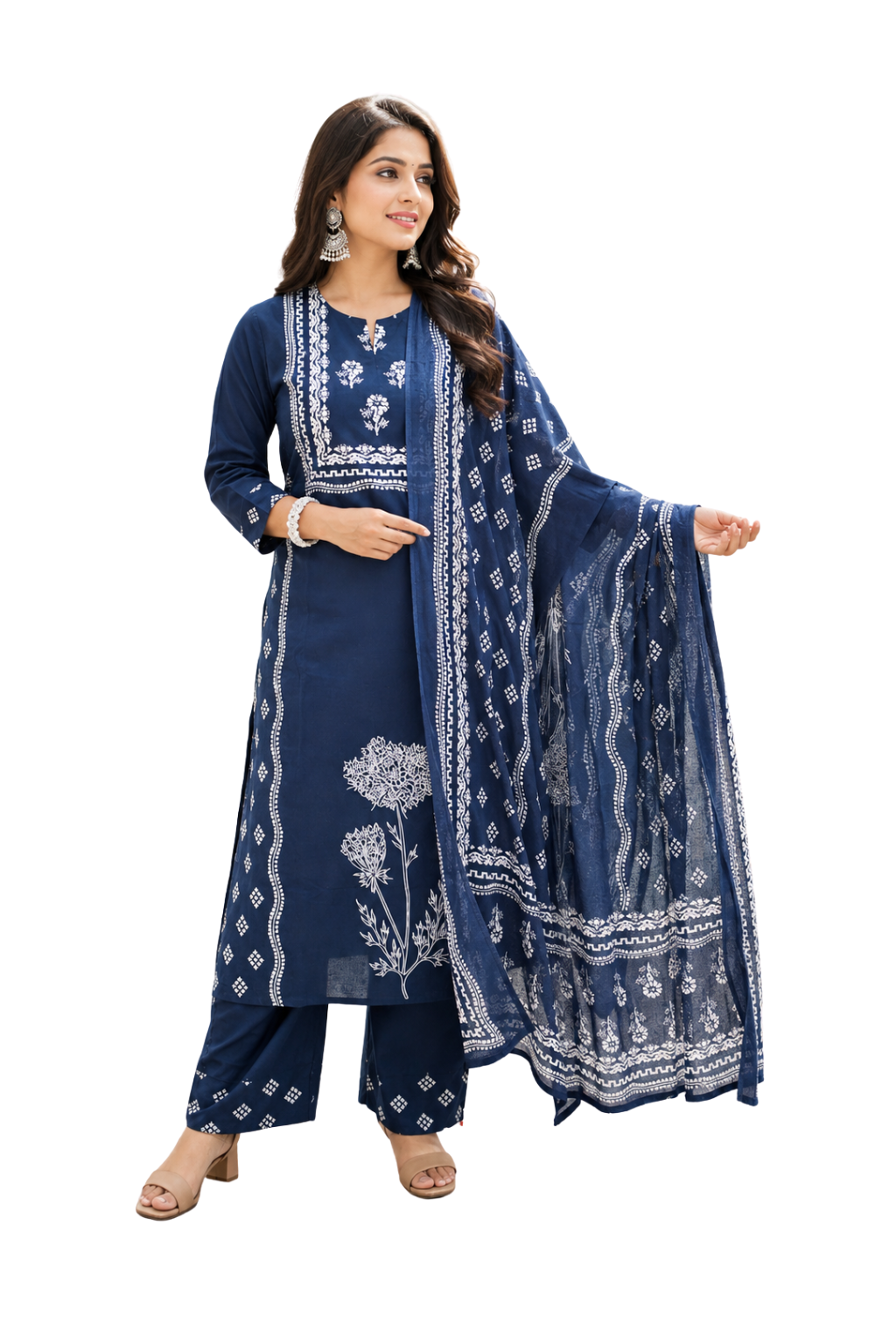 Spice Wardrobe Elegant Blue Printed Cotton Suit