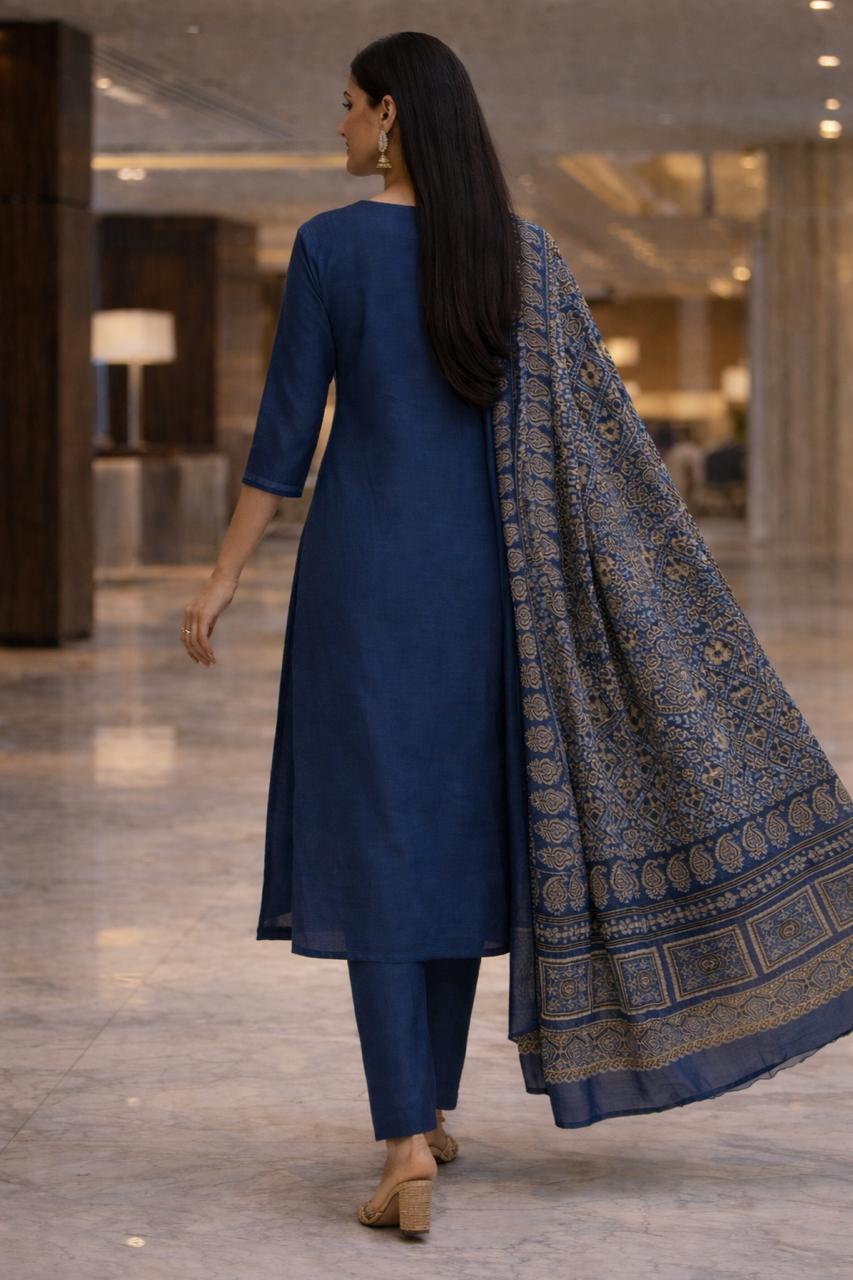 Spice Wardrobe Elegant Blue Printed Cotton Suit