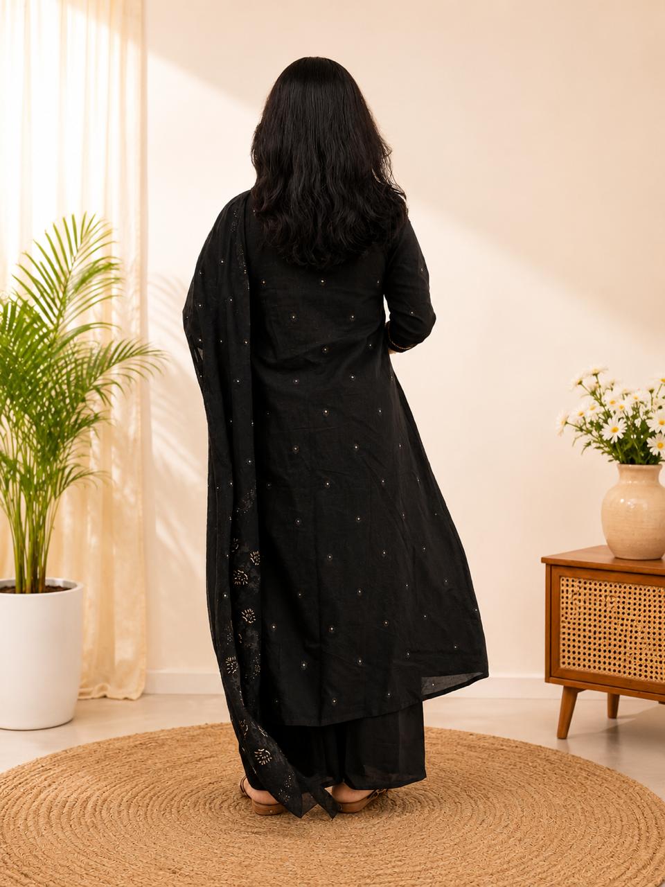Spice Wardrobe Elegant Black Cotton Suit