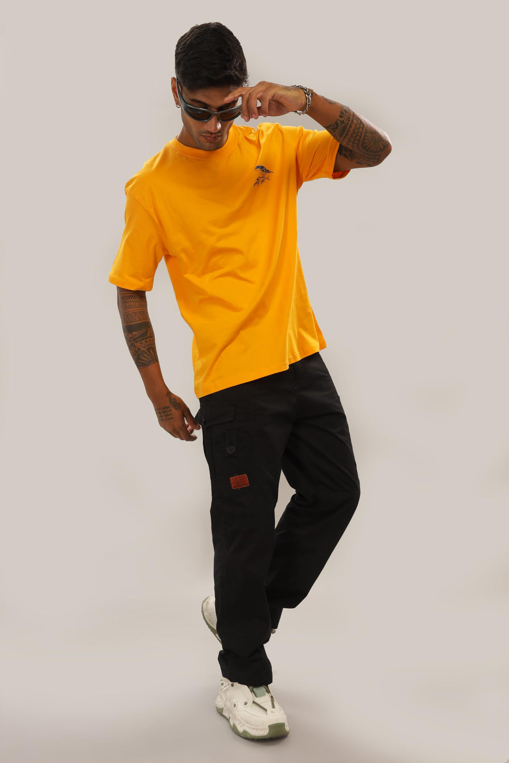 Spice Wardrobe Men Half Sleeve Oversized T-shirt, Round Neck Longline Drop Shoulder | Yellow Printed Relaxed Fit T-Shirt Cotton 180 GSM Fabric