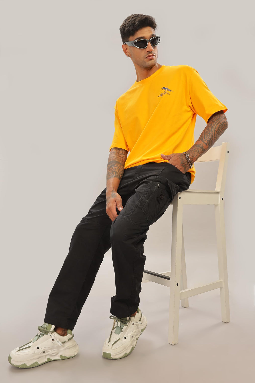 Spice Wardrobe Men Half Sleeve Oversized T-shirt, Round Neck Longline Drop Shoulder | Yellow Printed Relaxed Fit T-Shirt Cotton 180 GSM Fabric