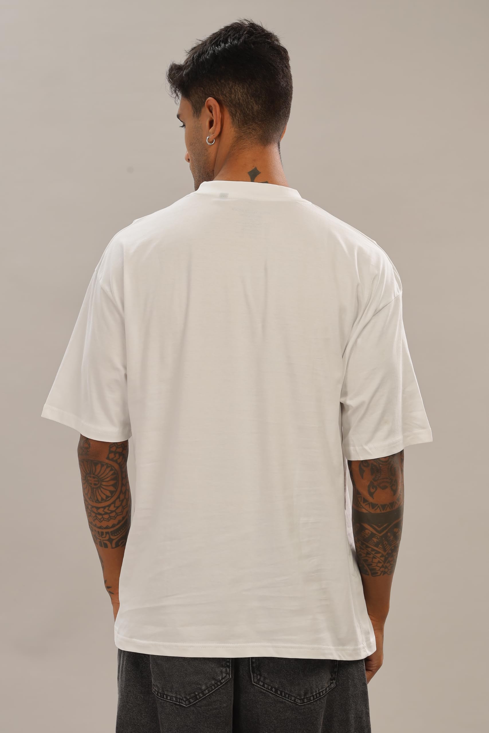 Spice Wardrobe Men Half Sleeve Oversized T-shirt, Round Neck Longline Drop Shoulder | Plain White Relaxed Fit T-Shirt 100% Cotton 180 GSM Fabric