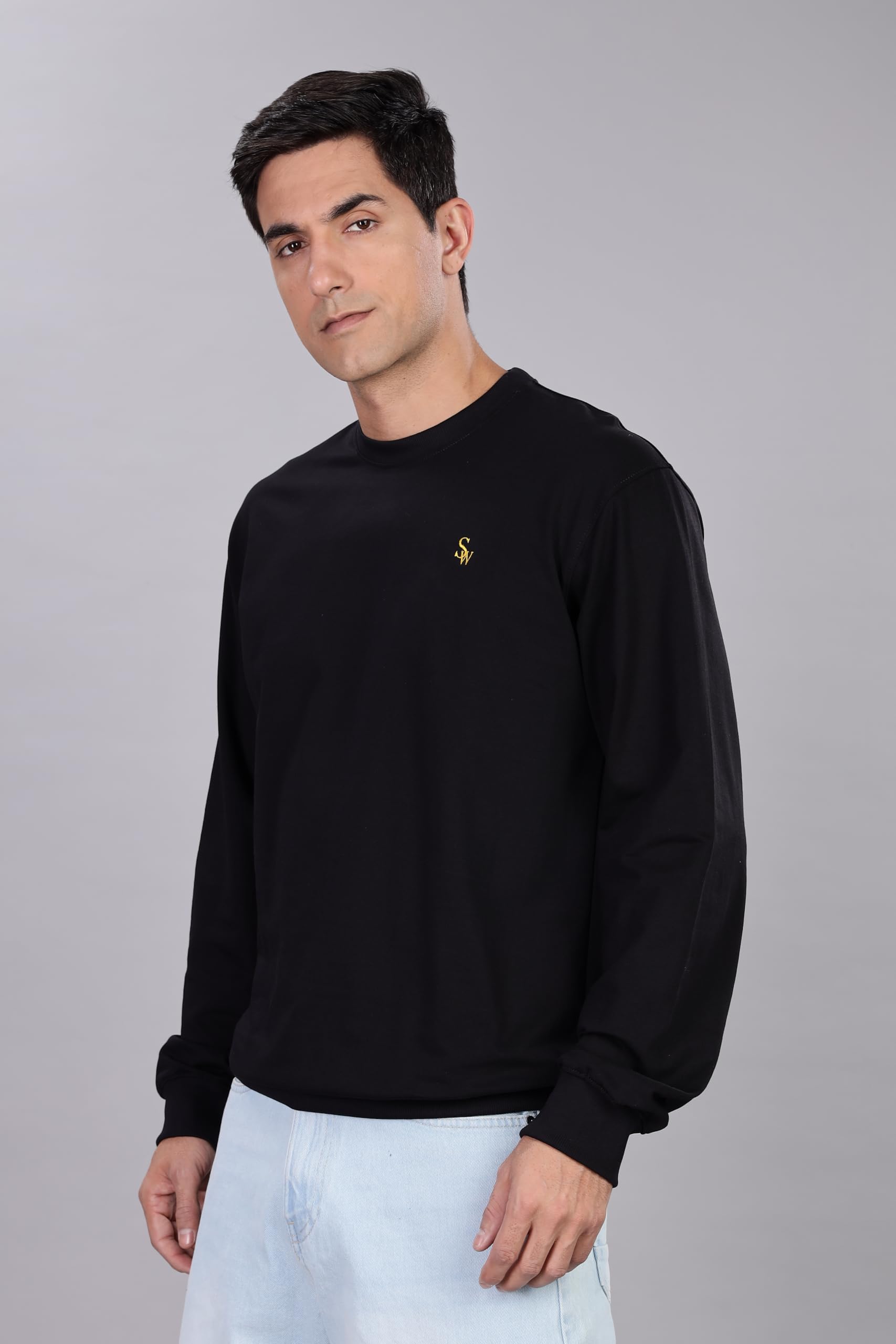 Spice Wardrobe Sweatshirt for Men/Women || Casual Regular Wear Plain Black Solid Cotton Sweatshirt || Unisex Fit Casual 260 GSM