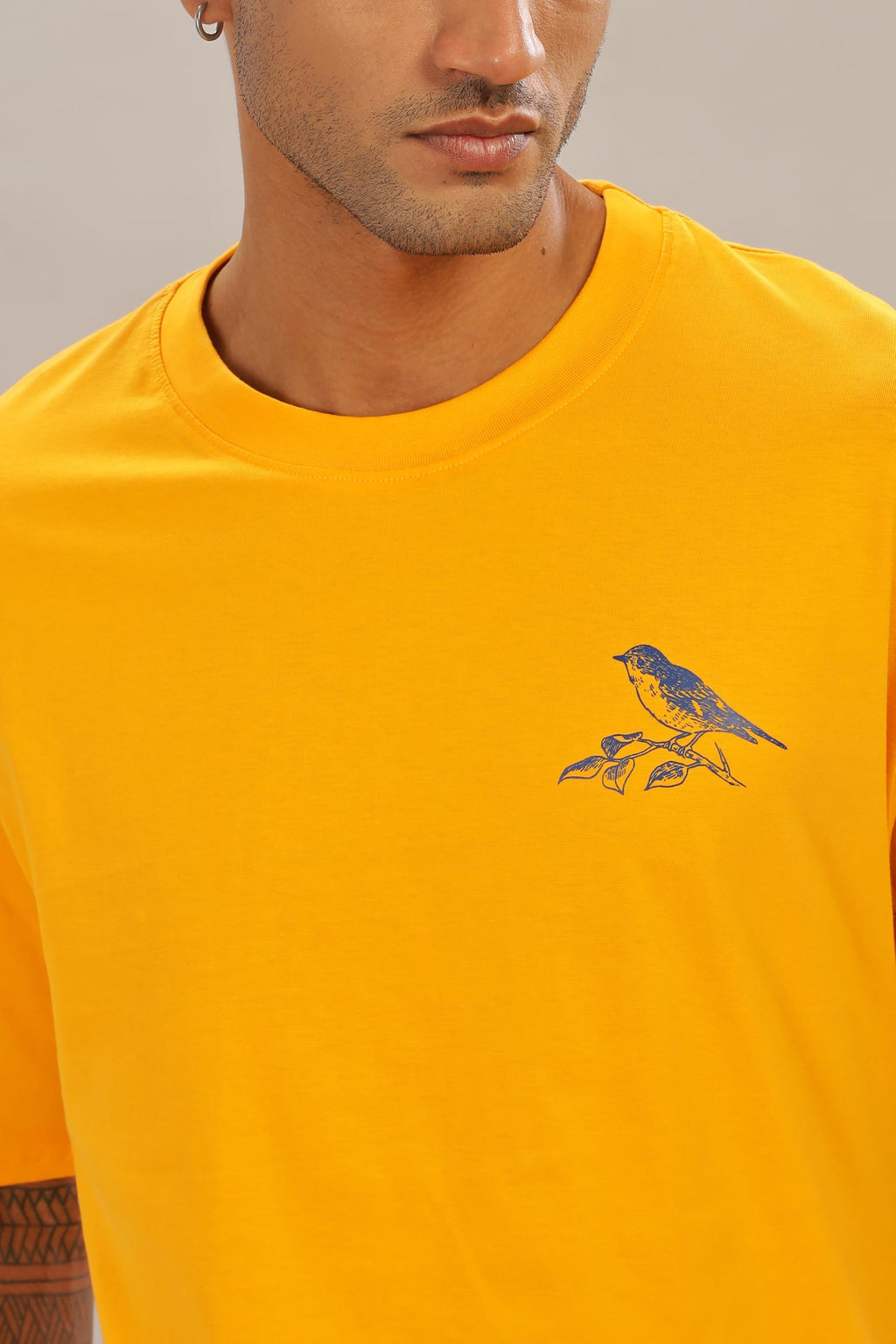 Spice Wardrobe Men Half Sleeve Oversized T-shirt, Round Neck Longline Drop Shoulder | Yellow Printed Relaxed Fit T-Shirt Cotton 180 GSM Fabric