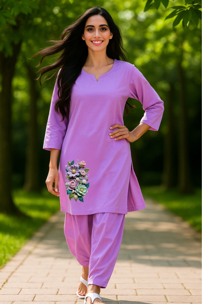 Spice Wardrobe - Lavender Bottle Green Ethnic Co-Ord Set| Afghan and Kurti | Premium 100% Cotton | Rich Ultra Soft Fabric | Solid Color Printed
