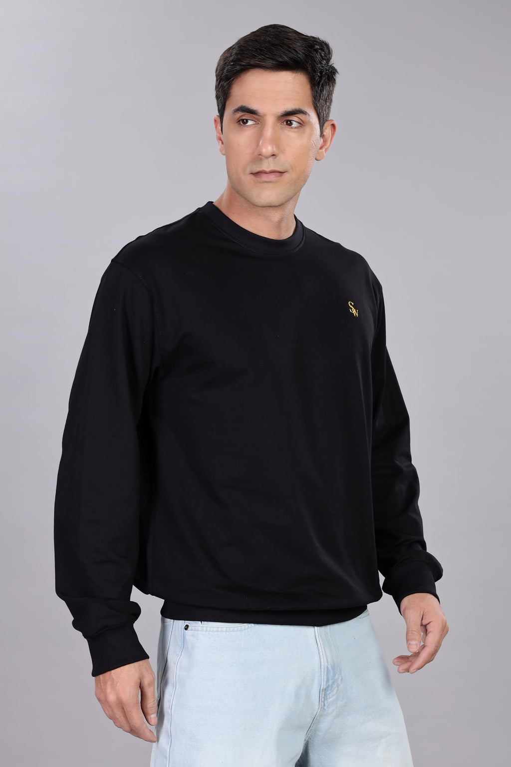 Spice Wardrobe Sweatshirt for Men/Women || Casual Regular Wear Plain Black Solid Cotton Sweatshirt || Unisex Fit Casual 260 GSM