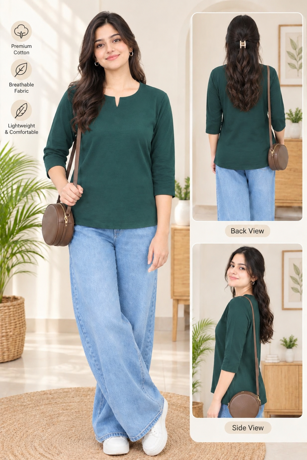 Spice Wardrobe BottleGreen Elegant Premium Cotton Short Kurti for Women