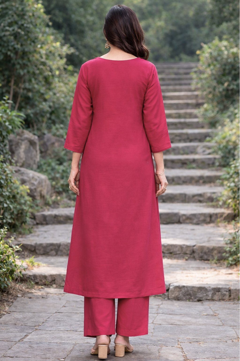 Spice Wardrobe Elegant Magenta Pink Printed Cotton Suit