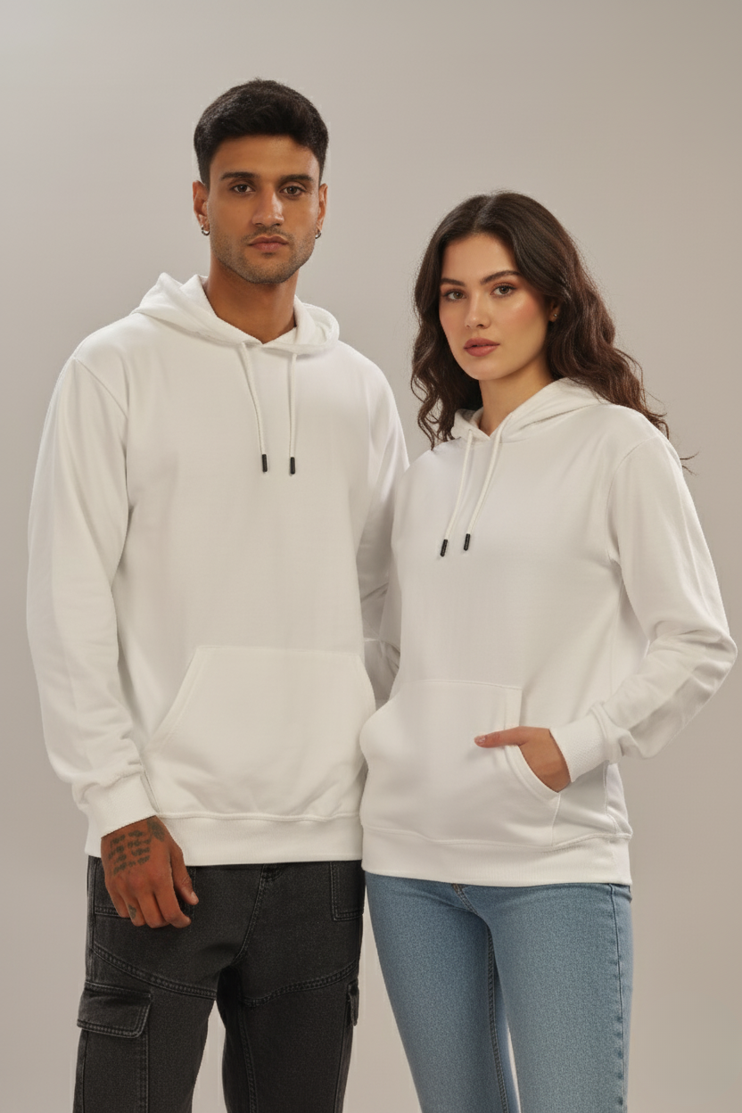 Spice Wardrobe White Plain Hoodie for Men/Women || Casual Regular Wear Plain Solid Cotton Fleece Hoodie Sweatshirt