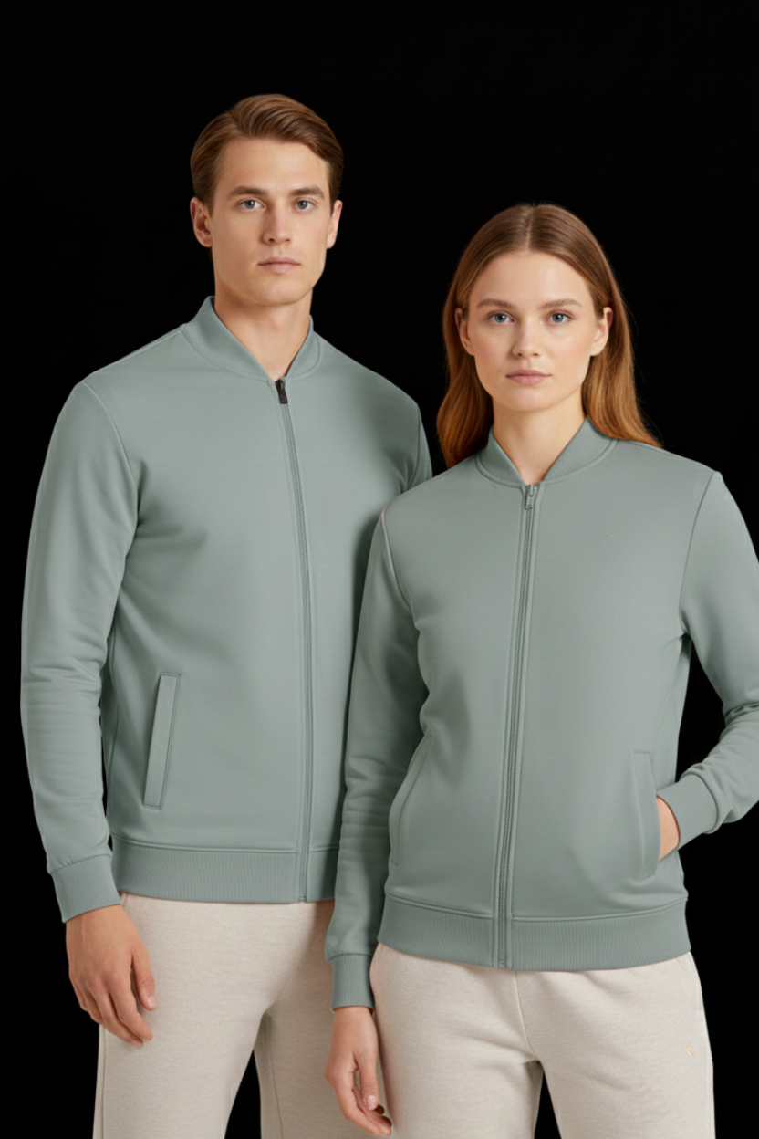 Spice Wardrobe Unisex Full-Zip Jacket, Light Blue Color, Athletic Wear, Casual Sports Wear with Side Pockets, Long Sleeve