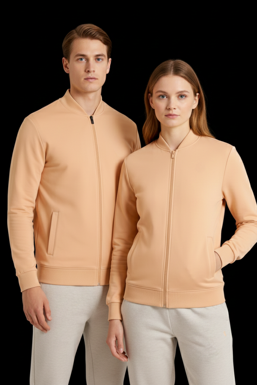 Spice Wardrobe Unisex Full-Zip Jacket, Light Orange Color, Athletic Wear, Casual Sports Wear with Side Pockets, Long Sleeve